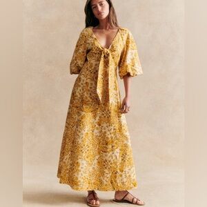 Sezane ROBE LONGUE NEOMIE ALCAZAR OCRE Yellow Floral Dress NWT SIZE 34 US 2